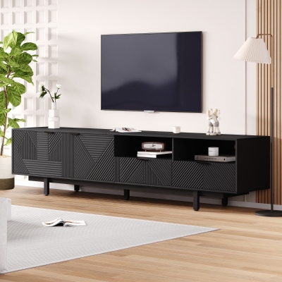 Modern Bohemian TV Cabinet with Sturdy and Durable Construction, Black