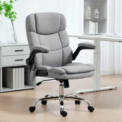 HOMCOM Chaise Bureau Massante Chauffante avec Accoudoirs Gris