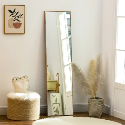 HOMCOM Miroir sur Pied 147 cm Bois Naturel Rectangulaire