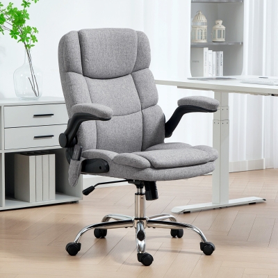 HOMCOM Silla de Oficina Masajeadora a 4 Puntos con Calefacción y Reposabrazos Plegables, Gris