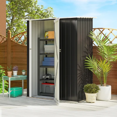 Outsunny Gerätehaus Gartenhaus Geräteschuppen mit Tür Outdoor Stahl Dunkelgrau 142 x 84 x 189 cm