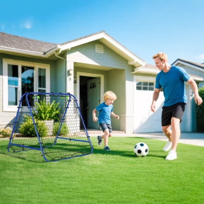 HOMCOM Red de Rebote Plegable y Ajustable para Entrenamiento de Fútbol Béisbol y Tenis 100x95x90 cm Azul