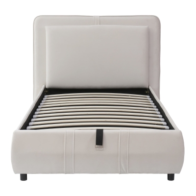 Upholstered Hydraulic Bed with Storage and Removable Headboard, Beige