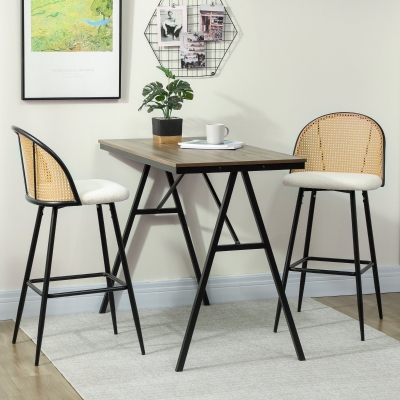 HOMCOM Conjunto de 2 Bancos de Bar Bancos Altos de Cozinha com Encosto de Vime Assento Estofado em Borrego 48x54x102 cm Creme