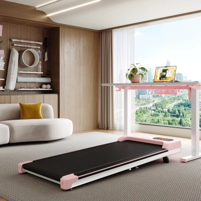 Folding Under Desk Walking Pad Treadmill with Adjustable Incline, Pink