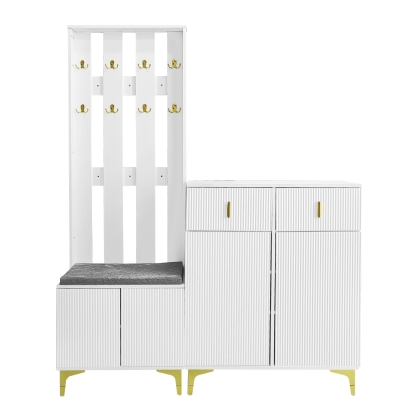 Practical Wardrobe Set with Shoe Bench and Cushion, White