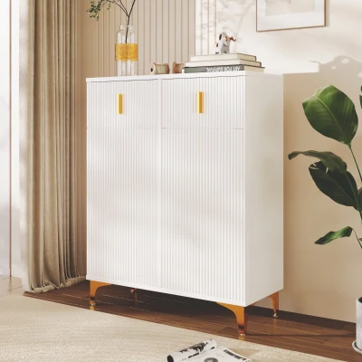 Elegant Sideboard with Adjustable Shelves and Gold-Plated Accents, White+Gold