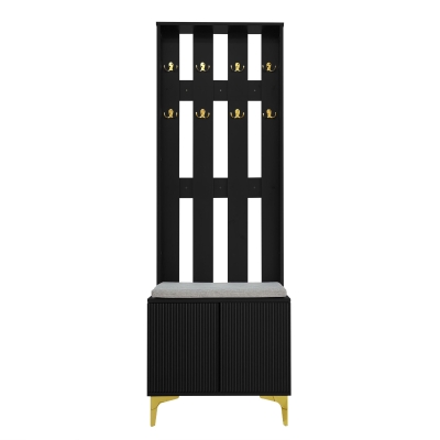 Elegant Wardrobe Set with Shoe Bench and Cushion, Black