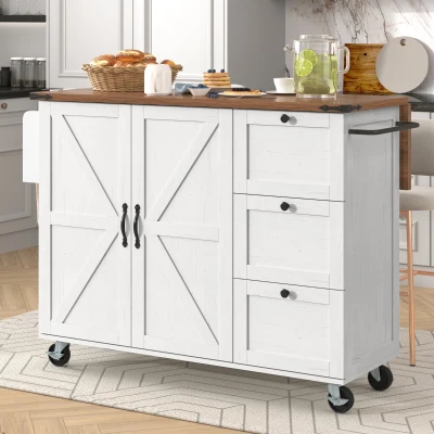 Elegant Kitchen Island with Extendable Worktop, White
