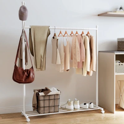 HOMCOM Portant Vêtements Blanc avec Roulettes et Étagère 120x43x171 cm