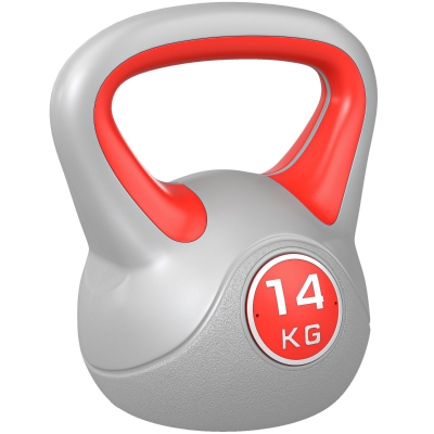 SPORTNOW Kettlebell 14 kg Peso Russo com Revestimento de PU e Enchimento de Areia para Treinamento 26x18x32 cm Vermelho e Cinza