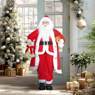 HOMCOM Kerstman 1,15 m staande Kerstman met cadeau- en Kerstklok Indoor, Rood