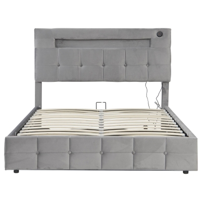 Double Upholstered Bed Frame with Hydraulic Storage, Grey