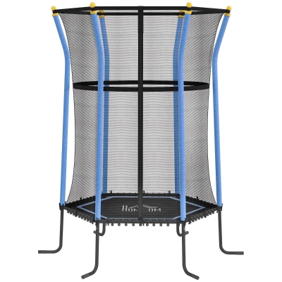 HOMCOM Trampoline voor Kinderen, Ø163,5 cm, met Veiligheidsnet, Gepolsterd, Staal, Belastbaar tot 50 kg, Zwart & Blauw
