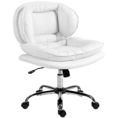 HOMCOM Chaise Bureau Blanc Réglable Rembourrée avec Roulettes