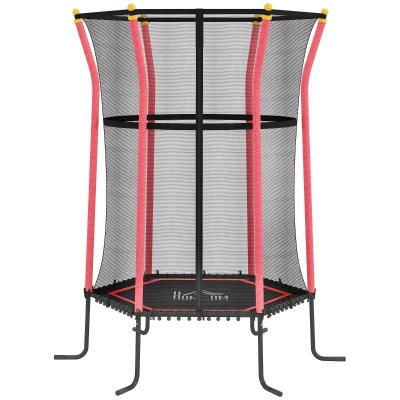 HOMCOM Kindertrampoline, Ø163,5 cm, met Veiligheidsnet, Gevoerd, Staal, Belastbaar tot 50 kg, Zwart & Rood