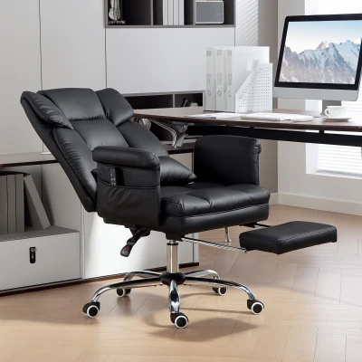 HOMCOM Cadeira de Escritório com Massagem em 6 Pontos Apoio para os Pés Retrátil Controlo Remoto e Suporte Lombar 69x65x115 cm Preto