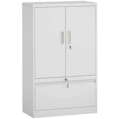 HOMCOM Mueble de Oficina en Acero con Estante Interno Ajustable y Cajón, 80x40x130 cm, Blanco