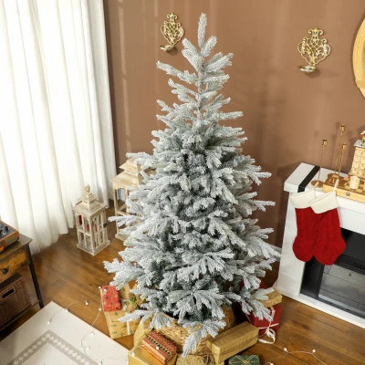 HOMCOM Árvore de Natal Artificial 180 cm Árvore de Natal Nevada com 1207 Ramos Base Dobrável e Fácil de Montar Verde
