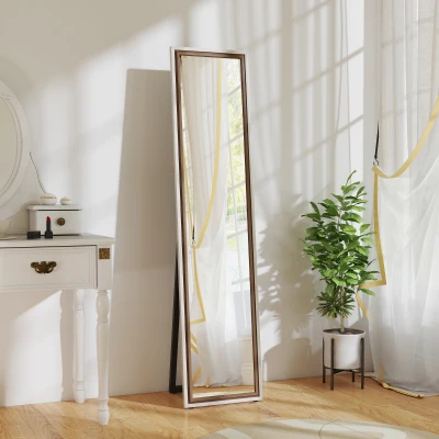 HOMCOM Espejo de Cuerpo Entero 157x37 cm con Marco Bicolor Espejo de Pie Inclinado o Colgante Blanco y Marrón