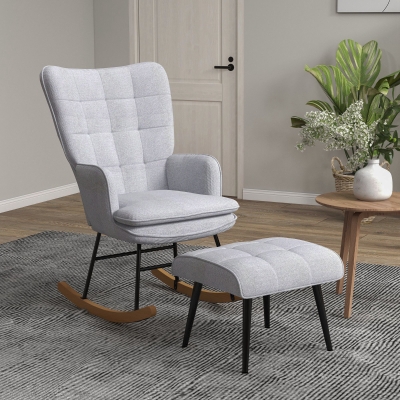 HOMCOM Poltrona Baloiço com Apoio para os Pés Poltrona Relax com Almofada Acolchoada e Anti-Tombo 64x89x90 cm Cinzento