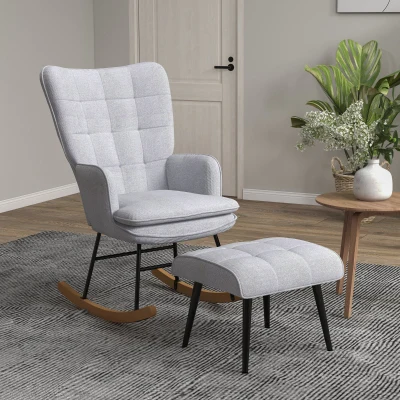 HOMCOM Poltrona Baloiço com Apoio para os Pés Poltrona Relax com Almofada Acolchoada e Anti-Tombo 64x89x90 cm Cinzento