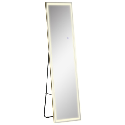 HOMCOM 2 in 1 Ganzkörperspiegel mit LED-Licht, freistehend, wandmontiert, dimmbar, 40 cm x 37 cm x 156,5 cm, Silber
