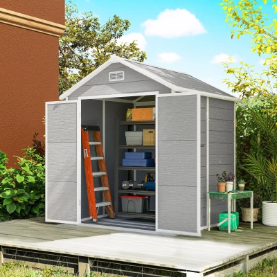 Outsunny Caseta de Jardín Exterior 182x151x219 cm con Suelo Puerta Cerrada y Techo Inclinado para Almacenar Herramientas Gris