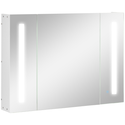 kleankin Specchio Bagno 3 Armadietti 3 Ripiani e Luce LED Bianco
