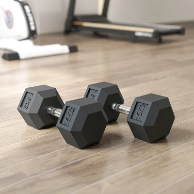 HOMCOM Conjunto de 2 Halteres Hexagonais de 15 kg (30 kg Total) com Pega Metálica Anti-Deslizante Preto e Prateado