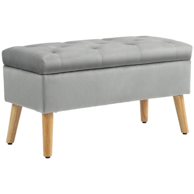 HOMCOM Polsterbank mit Stauraum, Stoffbezug in Samtoptik, Holzbeine, für Wohnzimmer, Schlafzimmer, Flur, 80 x 35 x 42 cm, Grau