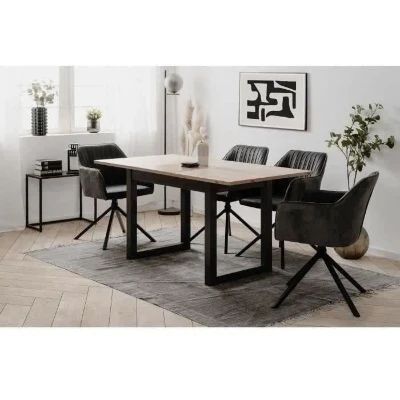 Table extensible Denver 80B - 120-160 x 75 x 80 cm - Décor chene artisan / anthracite - 1 extension de 40 cm inclue - 8 personnes