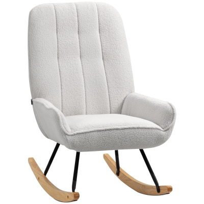 HOMCOM Schaukelstuhl Modern-Design Schaukelstuhl, Sherpa-Fleece, Steppung, 63 cm x 95cm x 97 cm Natur+ Grau