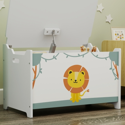 AIYAPLAY Baú Brinquedos Infantil 53 L Caixa de Arrumação Brinquedos com Tampa Rebatível e Pistão a Gás 60x37x39 cm Verde