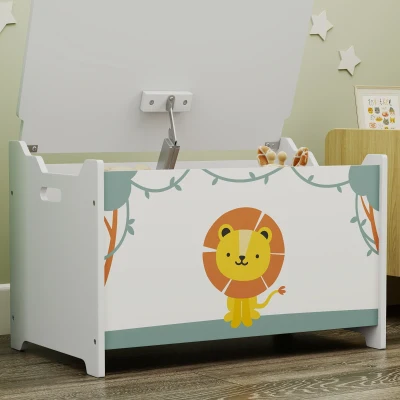 AIYAPLAY Baú Brinquedos Infantil 53 L Caixa de Arrumação Brinquedos com Tampa Rebatível e Pistão a Gás 60x37x39 cm Verde