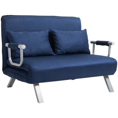 HOMCOM Schlafsofa, 5-fach verstellbar, Wildlederimitat, Metallrahmen, inkl. Kissen, Marineblau