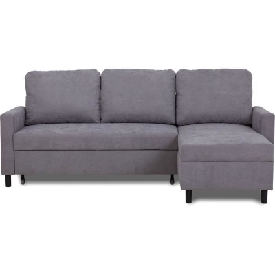 Canapé d'angle convertible - 4 places - AYA - Tissu Gris - Coffre - 212 x 144 x 87 cm