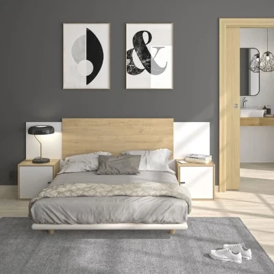 Tete de lit - ALIX - Extensible - Châtaignier naturel / Blanc - 246/226/206 x 34 x 91 cm - DIAGONE