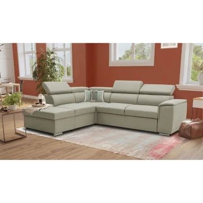 Canapé d'angle convertible réversible avec coffre - 5 places - DAYTONA - Tissu beige - 260 x 77 / 94 x 216 cm