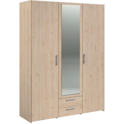 Armoire VARIA - Décor chene - 3 portes  + 2 tiroirs + miroir -  L 150 x H 200 x 51 cm
