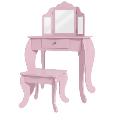 HOMCOM Coiffeuse Enfant Rose avec Tabouret et Miroir Ajustable