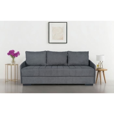 Canapé convertible 3 places  - BETTA - Tissu gris clair - Couchage 145 x 190 cm - Coffre de rangement - 200 x 95 x 91 cm