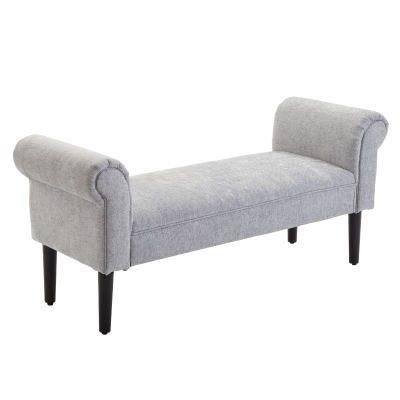 HOMCOM Polsterbank Sitzbank Lounge Sitzhocker Flurbank Bettbank elegant mit gerollten Seiten Leinenstoff Schaumstoff Polyester Hellgrau 132 x 45,5 x 58 cm