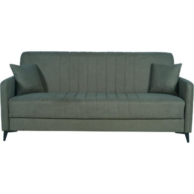 Canapé convertible - 3 places  - ENZO - Tissu vert foncé - 2 coussins - Coffre de rangement -  211 x 92 x 98 cm