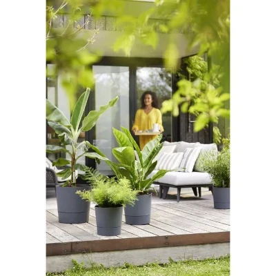 ELHO Pot de fleur Greensense Aqua Care rond - Ø 43 x H 43 cm - Intérieur,extérieur - 100% recyclé - Gris