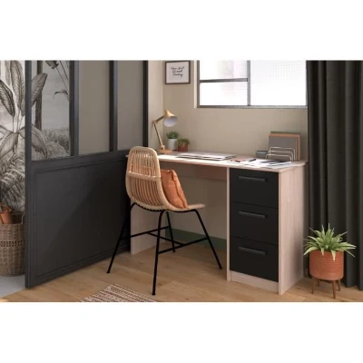 PARISOT Bureau droit 3 tiroirs - Décor chene/noir - L 121,4 x P 55 x H 74.5 cm - ESSENTIEL