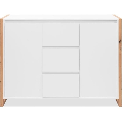 Buffet - DENVER - Chene artisan / Blanc - 2 portes - 3 tiroirs - 120 x 40 x 88 cm