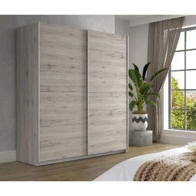 Armoire 2 portes coulissantes - Panneaux de particules - Décor chene cendré clair - L 170,3 x P 61,2 x H 190,5 cm - ULOS