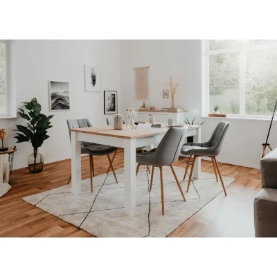 Table a manger extensible BERGEN - Décor chene artisan et blanc - Rallonge 55 cm - Jusqu'a 12 personnes - L 160-215 x P 90 x H 75 cm