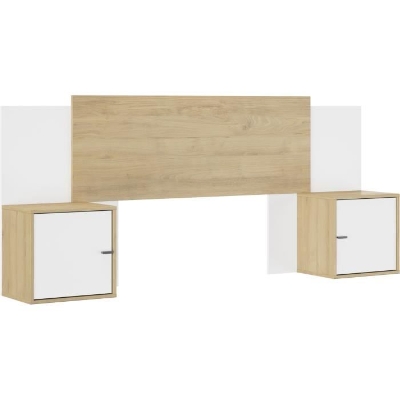 Tete de lit - ALIX - Extensible - Châtaignier naturel / Blanc - 246/226/206 x 34 x 91 cm - DIAGONE